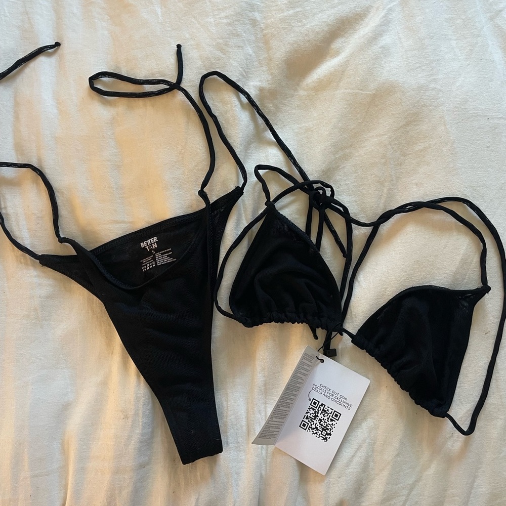 NWT Better Tan Black Mesh Bikini Sz Small